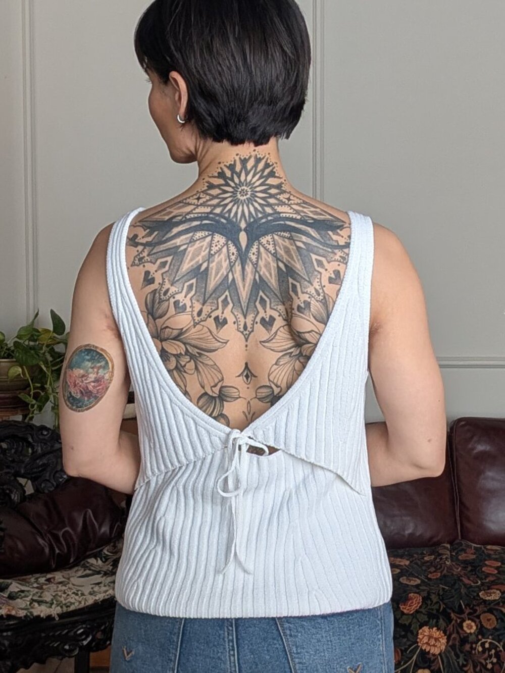 Vince Rib Tie Back Cotton Blend Tank Top